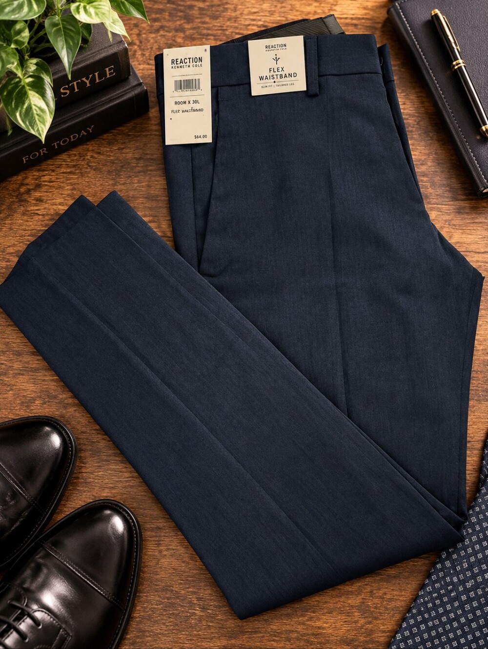 NWT Kenneth Cole Reaction Stretch Dress Pants 30x30 Blue Flex Waistband